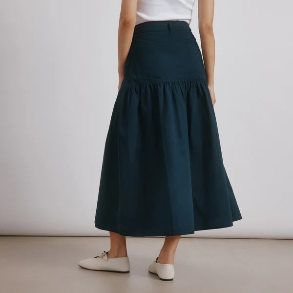 Navy Drop Waist Twill Skirt
