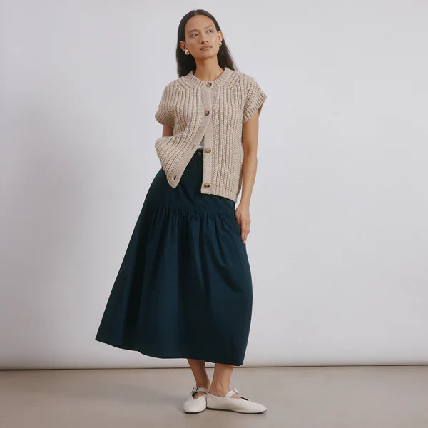 Navy Drop Waist Twill Skirt