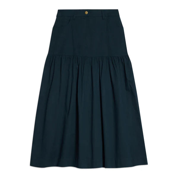 Navy Drop Waist Twill Skirt