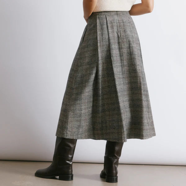 Check Pleat Midi Skirt