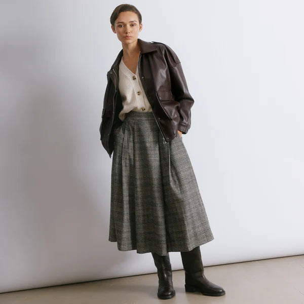 Check Pleat Midi Skirt