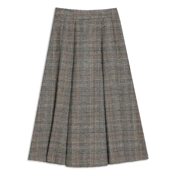 Check Pleat Midi Skirt