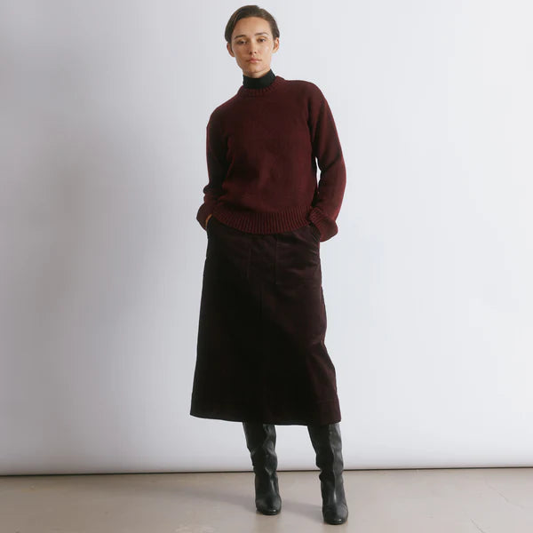 Burgundy Cord A Line Skirt