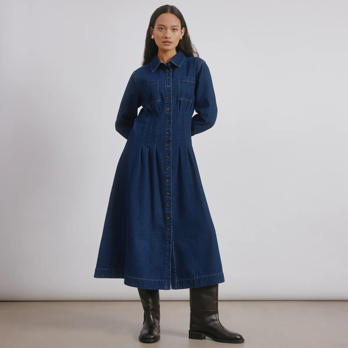 Denim Fitted Midi Dress