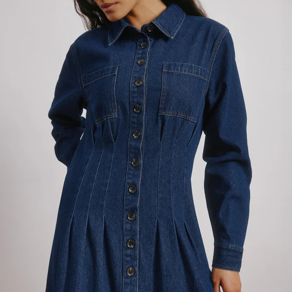 Denim Fitted Midi Dress
