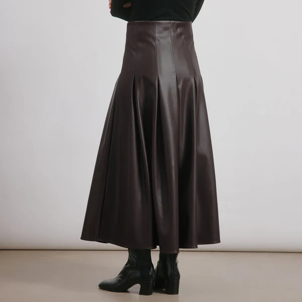 Faux Leather Pleat Midi Skirt