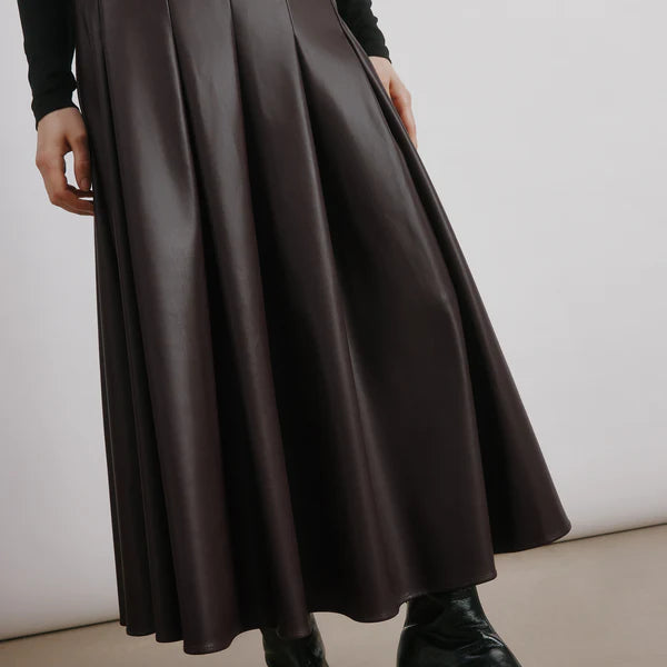 Faux Leather Pleat Midi Skirt