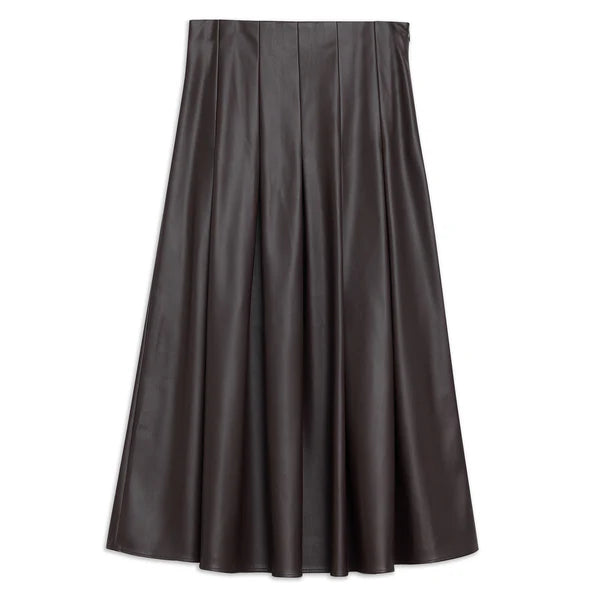 Faux Leather Pleat Midi Skirt