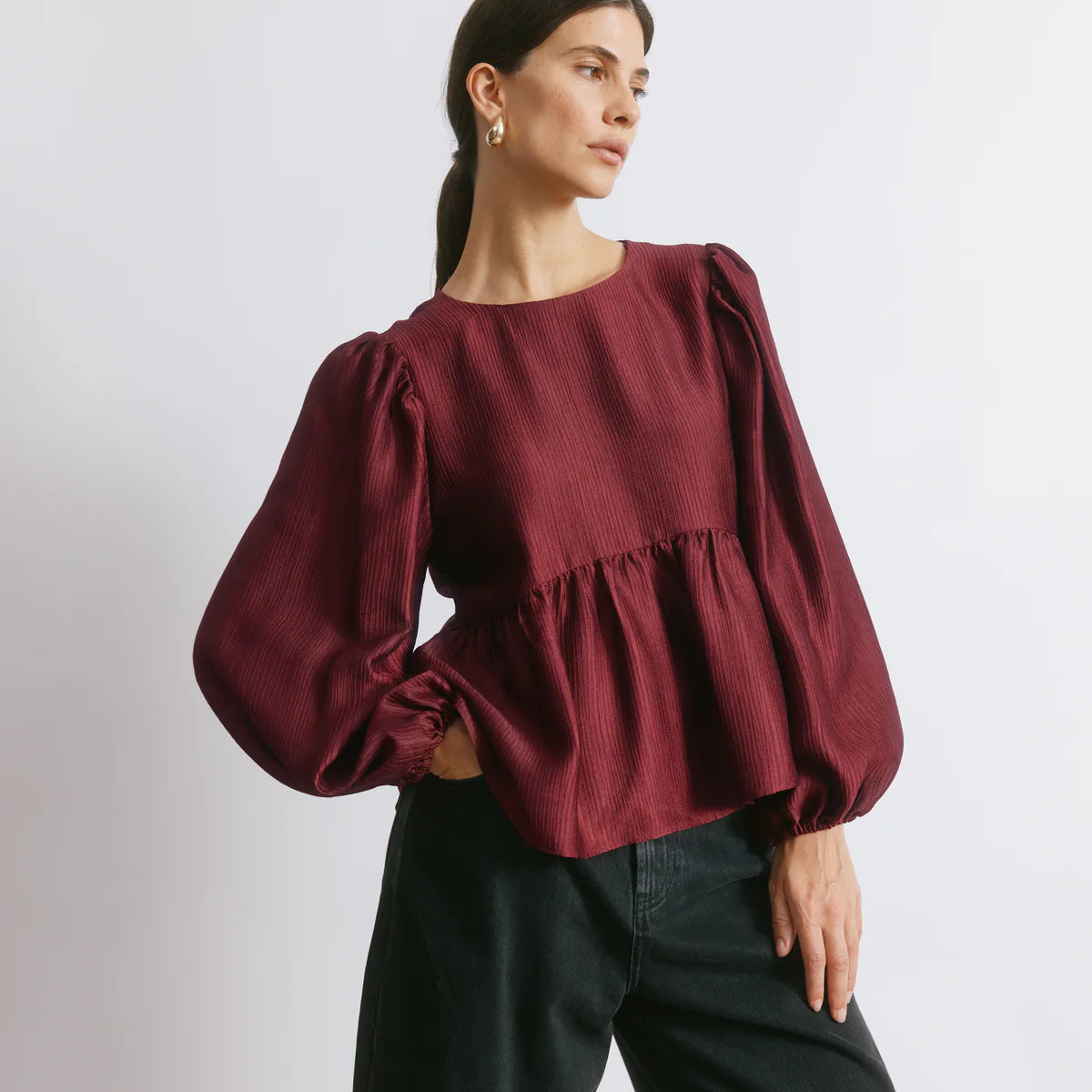 Burgundy Crinkle Satin Top