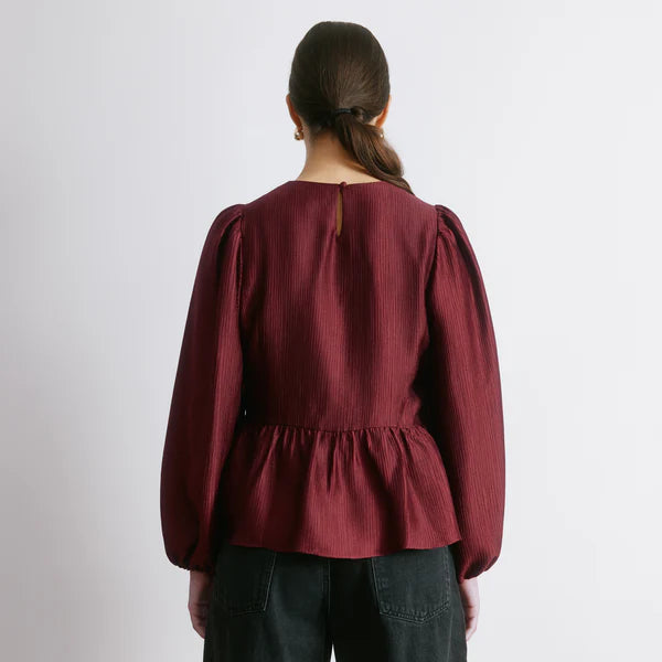 Burgundy Crinkle Satin Top