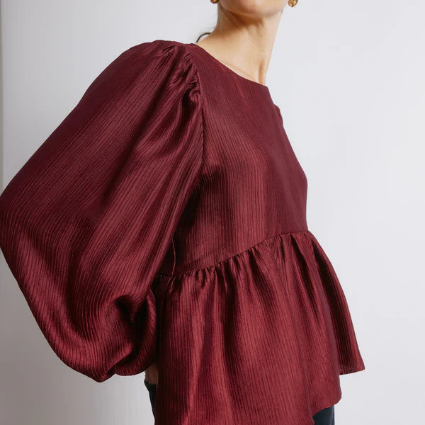 Burgundy Crinkle Satin Top