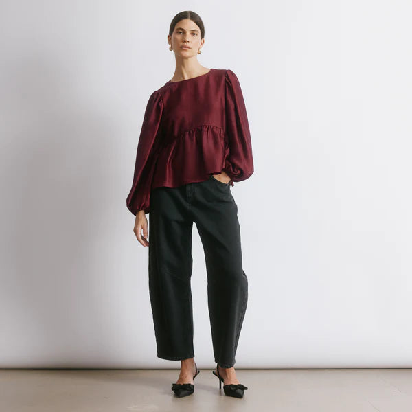 Burgundy Crinkle Satin Top
