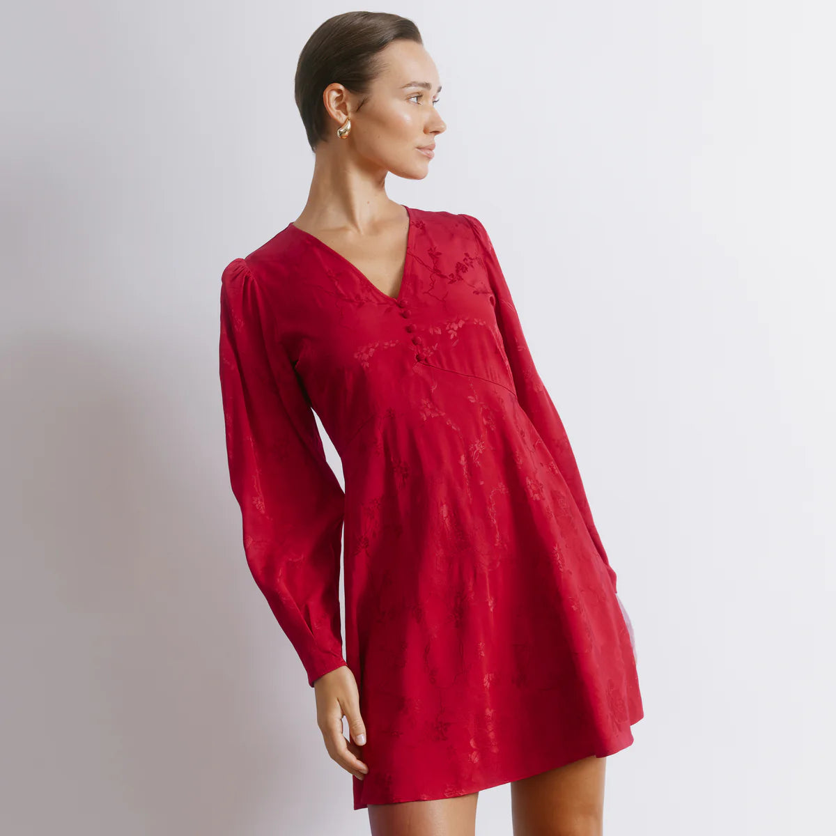 Red Jacquard Satin Short Dress