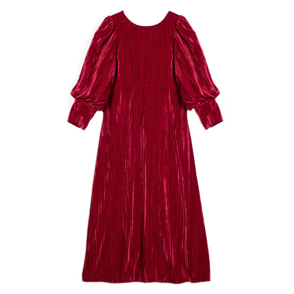 Crushed Deep Red Velvet Midi Dress