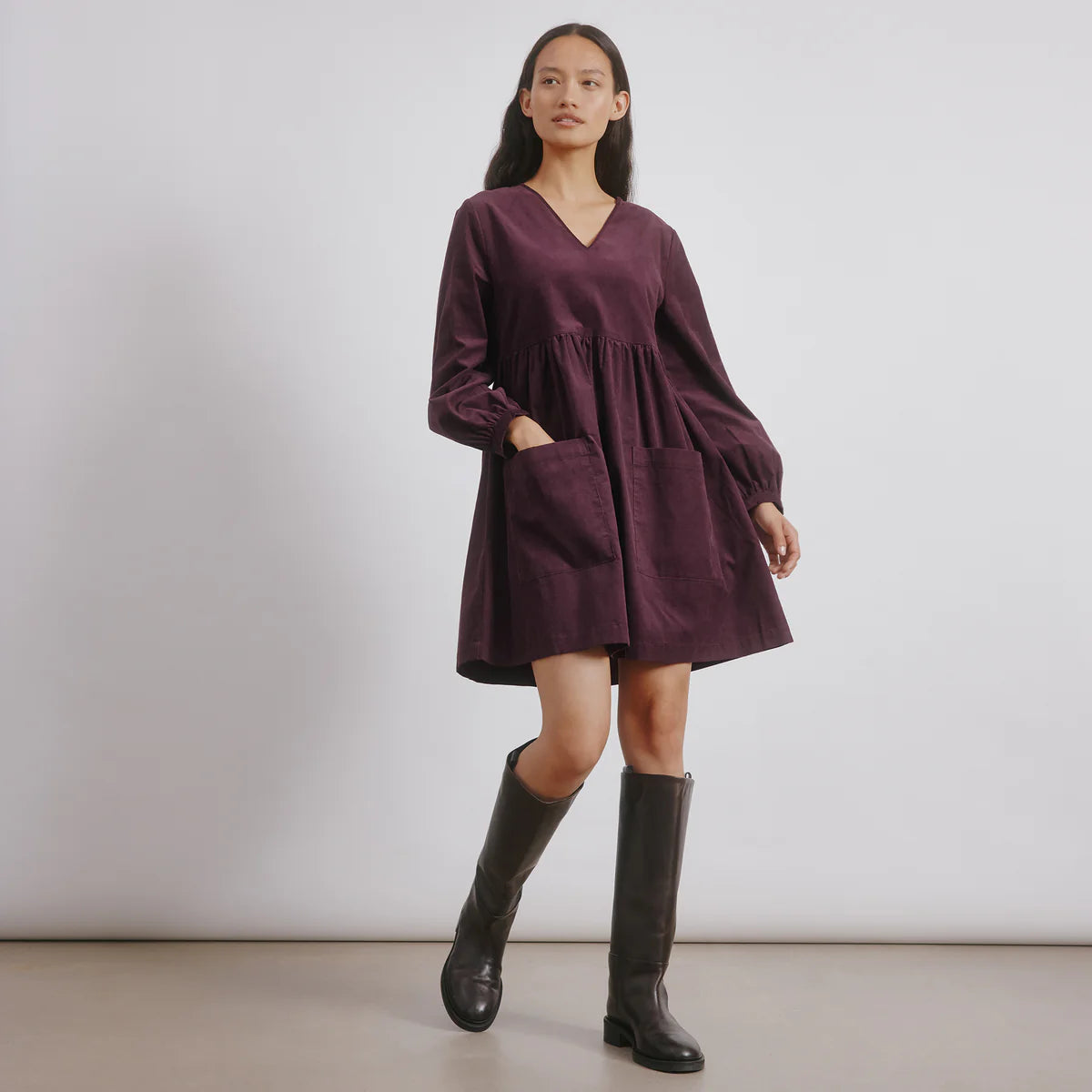 Burgundy Short Cord Pocket Dress