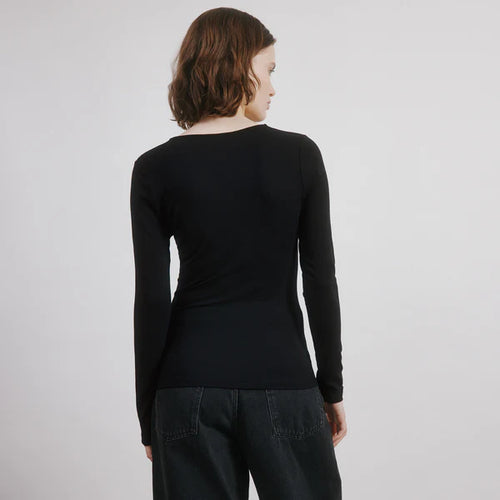 Black Deep V Neck Top