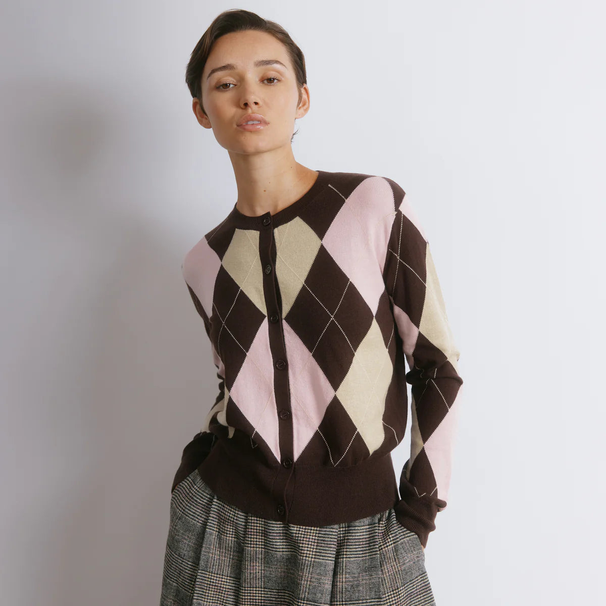 Pink Argyle Cardigan